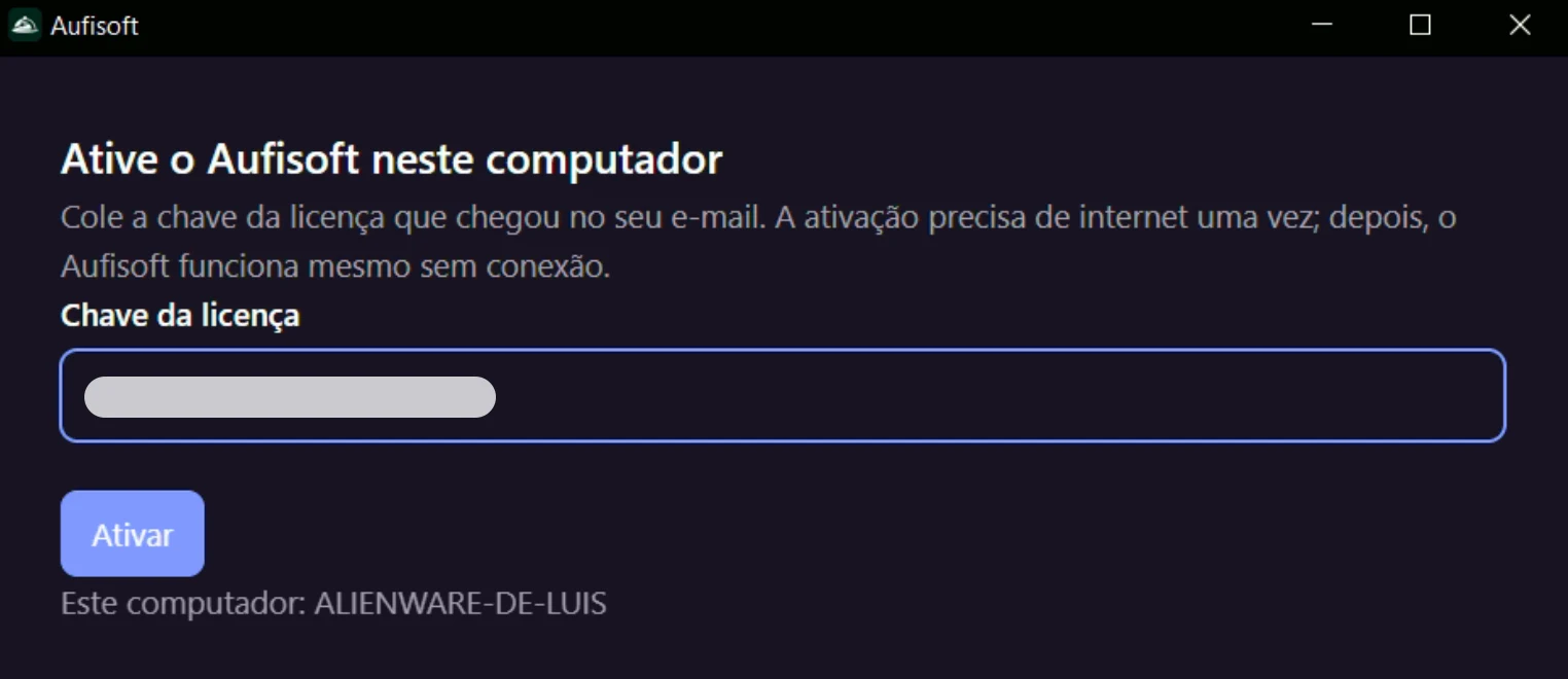 O campo Chave da licença preenchido, com o botão Ativar