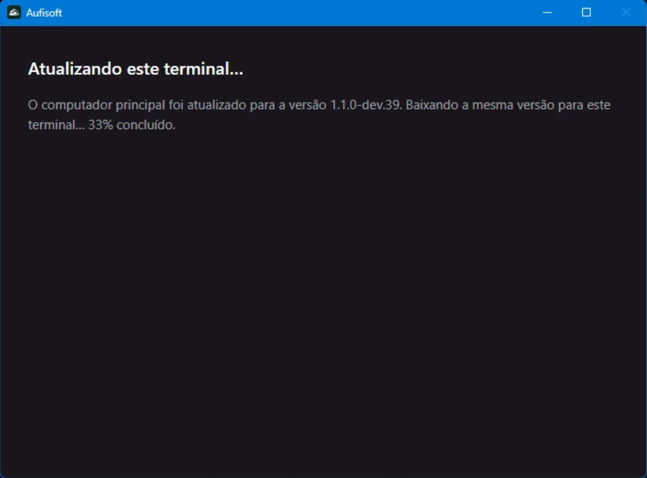 A tela Atualizando este terminal, com a porcentagem concluída
