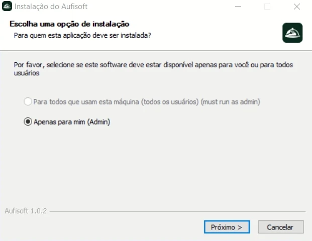 O instalador com a opção Apenas para mim marcada