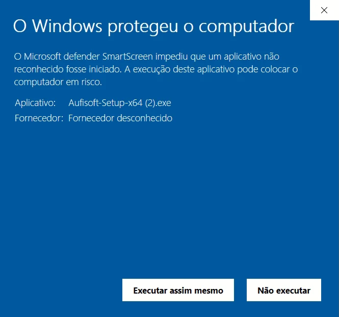 O aviso do Windows com o botão Executar assim mesmo