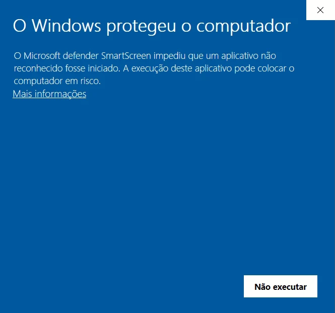 O aviso O Windows protegeu o computador, com o link Mais informações